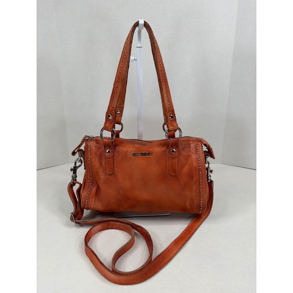 Old Trend Burnt Orange Leather Satchel Crossbody Shoulder Bag with Stud Details